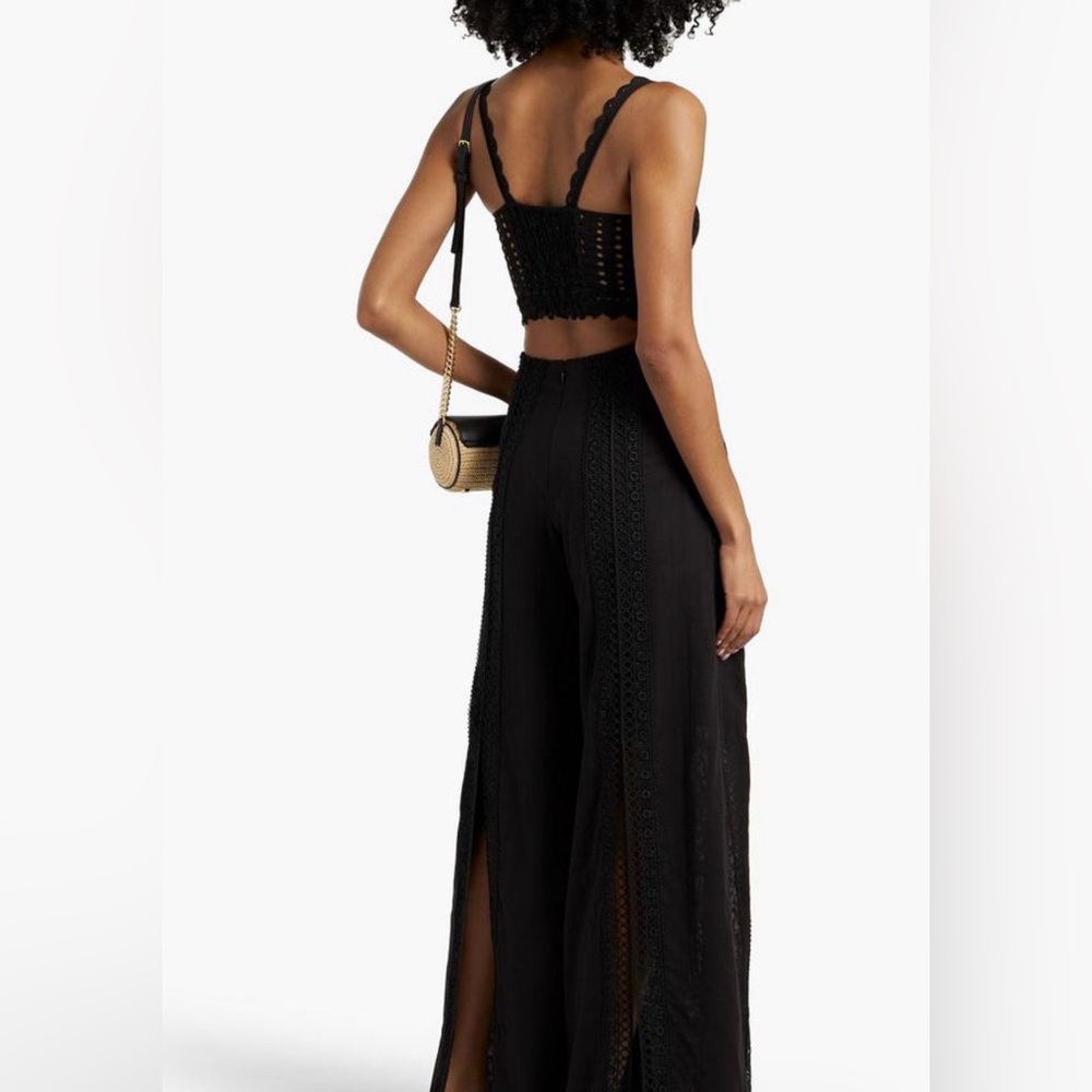 Charo Ruiz Lace-Trimmed Cotton Voile Wide Leg Pants, Black, Size XL - Picture 2 of 8
